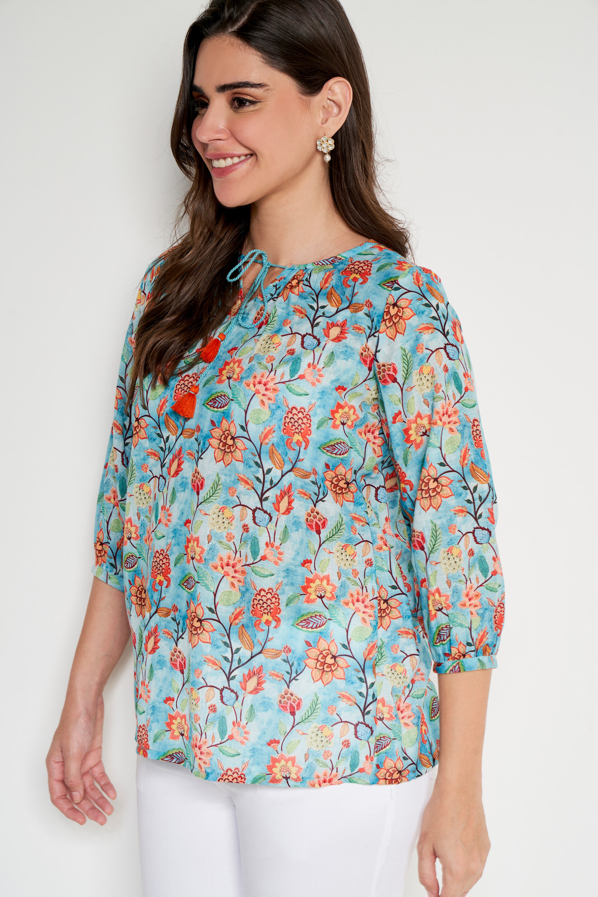 Teal Floral Flared Top, Teal, image 3